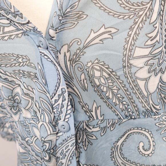 Vtg Y2K New York & Company Blue Paisley Sheer Cardigan Button Front Blouse - Picture 4 of 7